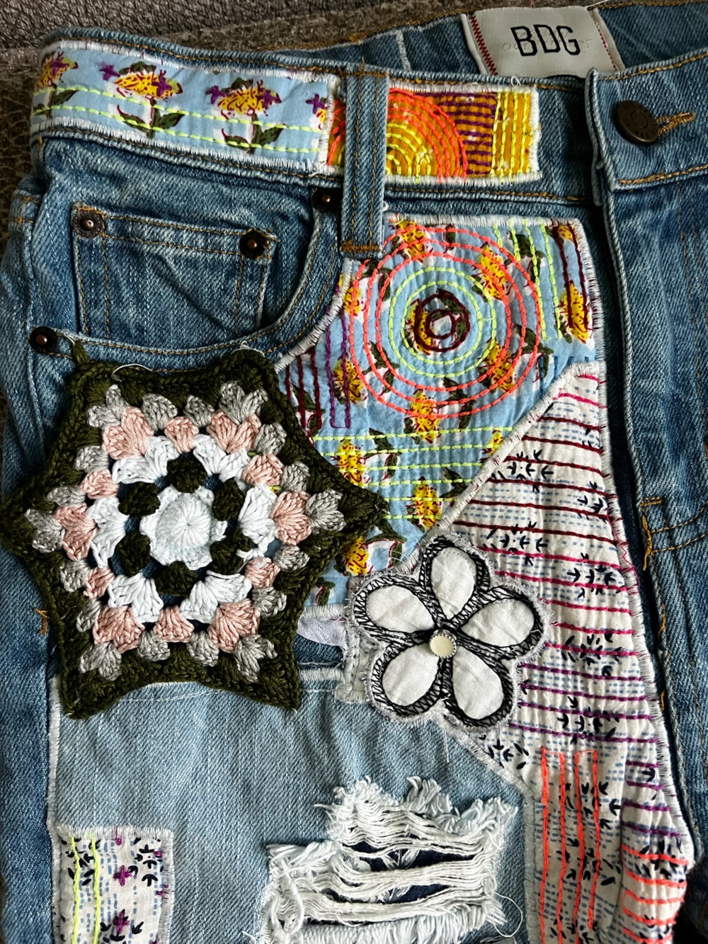 BDG Blue Patchwork Straight-Leg Jeans with Embroidered Accents - Picture 8 of 12